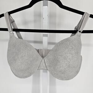 Warners Womens Sz 38C Lightly Lined T Shirt Bra Gray Rose Floral Print